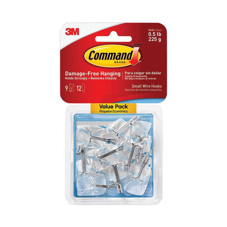 Clear Hooks and Strips, Small, Plastic/Metal, 0.5 lb, 9 Hooks and 12 Strips/Pack