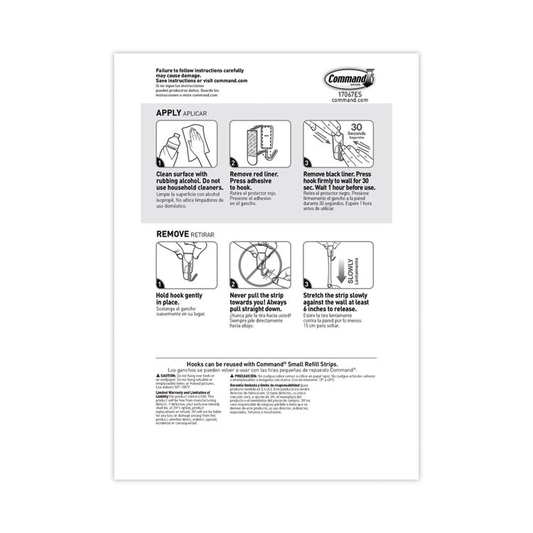 General Purpose Hooks, Small, Metal, White/Silver, 0.5 lb Capacity, 28 Hooks and 32 Strips/Pack