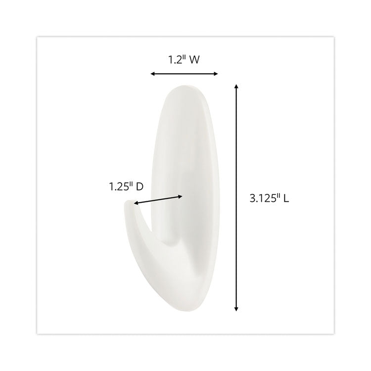 General Purpose Designer Hooks, Medium, Plastic, White, 3 lb Capacity, 50 Hooks and 50 Strips/Carton