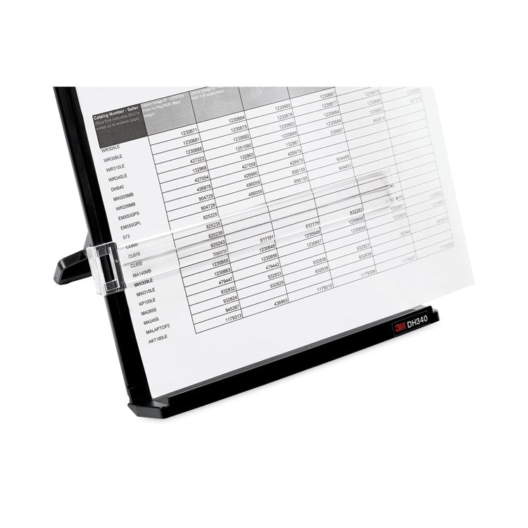 Fold-Flat Freestanding Desktop Copyholder, 150 Sheet Capacity, Plastic, Black/silver Clip