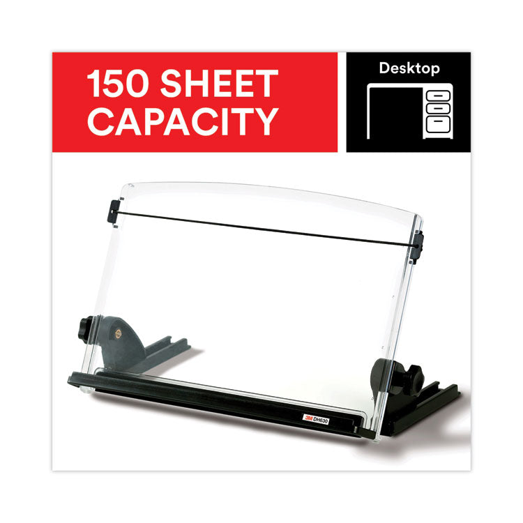 In-Line Adjustable Desktop Copyholder,150 Sheet Capacity, Plastic, Black/clear