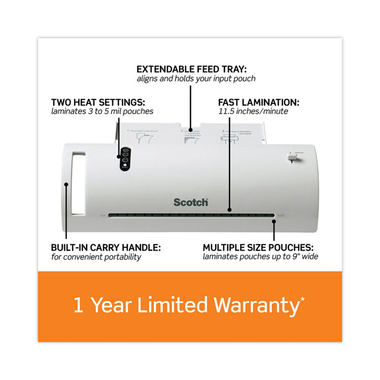 Thermal Laminator Value Pack, Two Rollers, 9" Max Document Width, 5 Mil Max Document Thickness