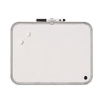 Magnetic Dry Erase Board, 11" x 14", White Surface, White Plastic Frame
