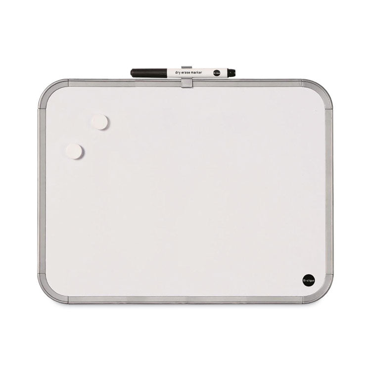 Magnetic Dry Erase Board, 11" x 14", White Surface, White Plastic Frame