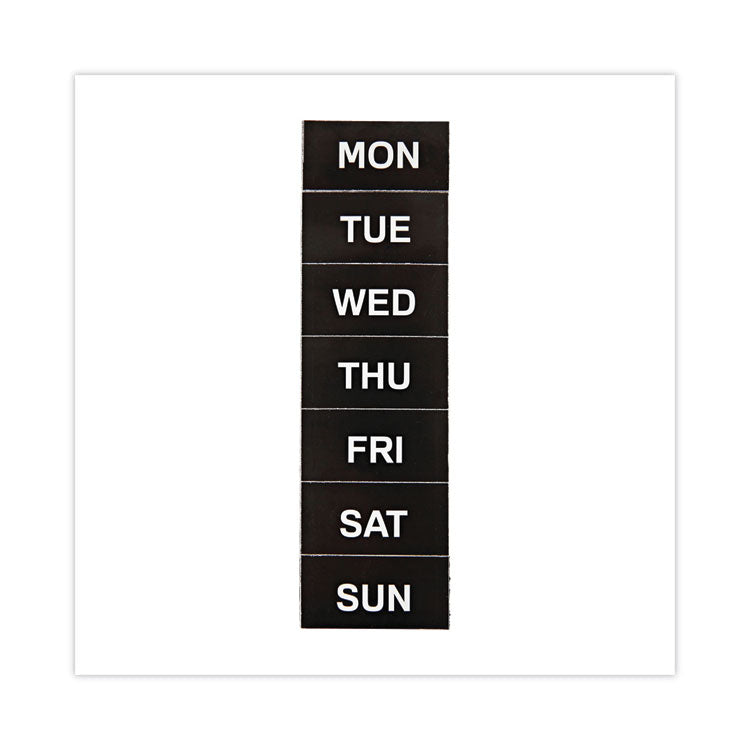 Heavy-Duty Board Magnet Labels, Days of the Week (Monday-Sunday), 1" Tall, White Characters, Black Background, 7/Pack