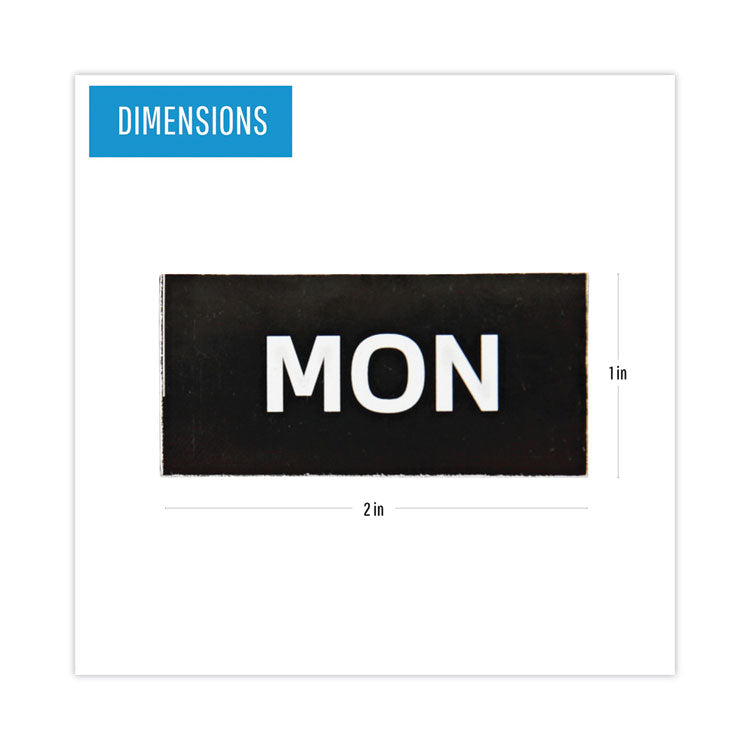 Heavy-Duty Board Magnet Labels, Days of the Week (Monday-Sunday), 1" Tall, White Characters, Black Background, 7/Pack