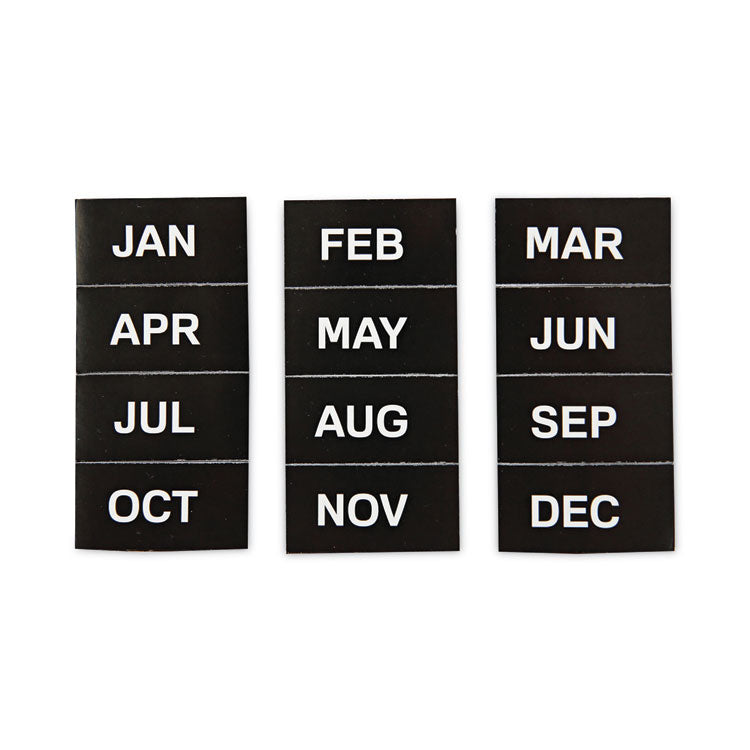 Heavy-Duty Board Magnet Labels, Months of the Year (January-December), 1" Tall, White Characters, Black Background, 12/Pack