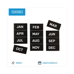 Heavy-Duty Board Magnet Labels, Months of the Year (January-December), 1" Tall, White Characters, Black Background, 12/Pack