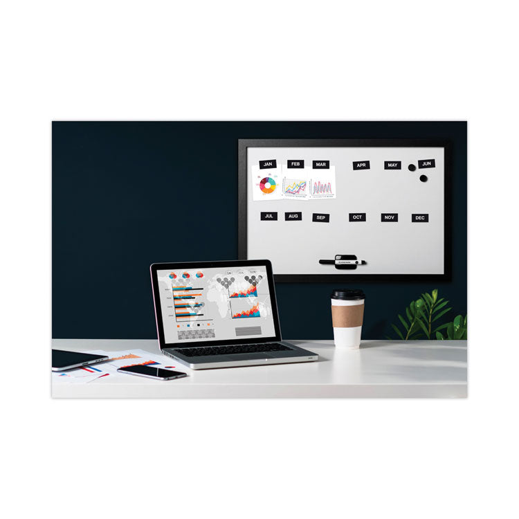 Heavy-Duty Board Magnet Labels, Months of the Year (January-December), 1" Tall, White Characters, Black Background, 12/Pack