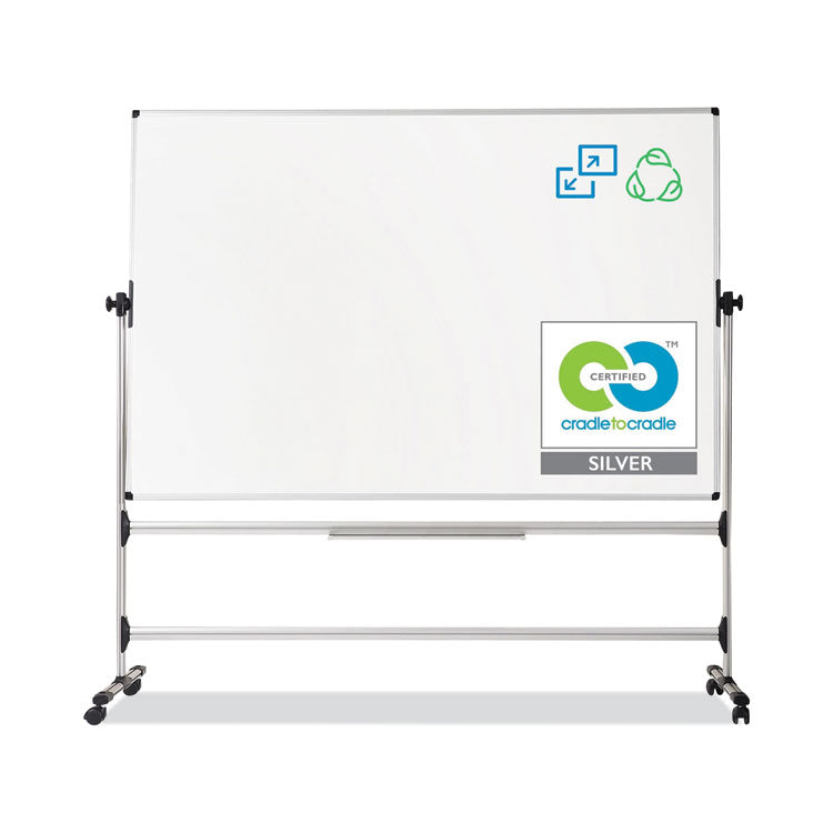 Earth Silver Easy Clean Mobile Revolver Dry Erase Boards, 48" x 70", White Surface, Natural Steel Frame