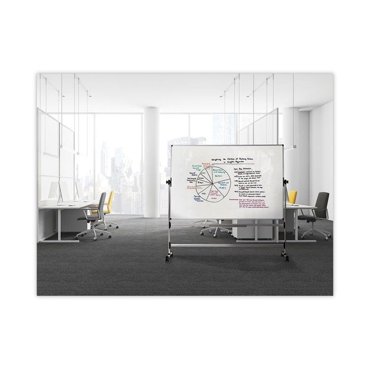Earth Silver Easy Clean Mobile Revolver Dry Erase Boards, 48" x 70", White Surface, Natural Steel Frame