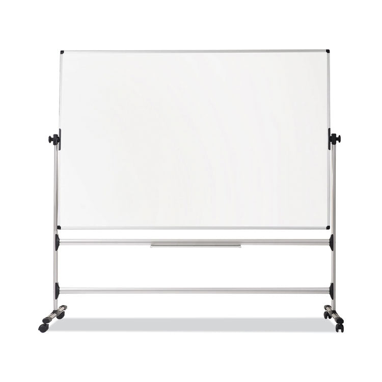 Earth Silver Easy Clean Mobile Revolver Dry Erase Boards, 48" x 70", White Surface, Natural Steel Frame