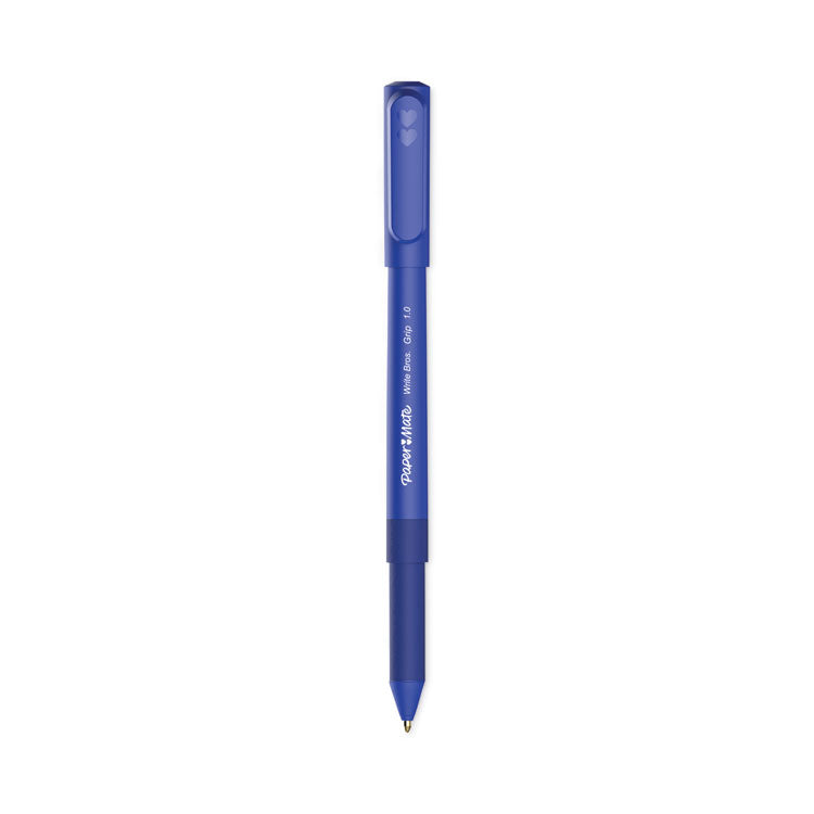 Write Bros. Grip Ballpoint Pen, Stick, Medium 1 Mm, Blue Ink, Blue Barrel, Dozen