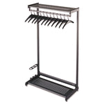 Single-Sided Rack with Two Shelves, 12 Hangers, Steel, 36w x 18.5d x 61.5h, Black
