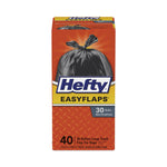 Easy Flaps Trash Bags, Tie-Flap, 30 gal, 0.85 mil, 30" x 33", Black, 40/Box