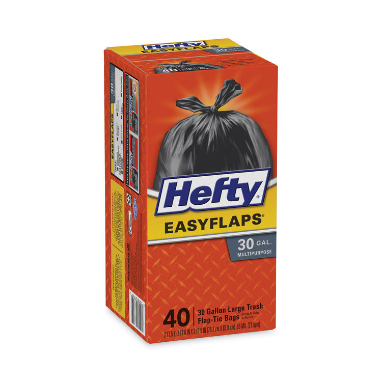 Easy Flaps Trash Bags, Tie-Flap, 30 gal, 0.85 mil, 30" x 33", Black, 40/Box