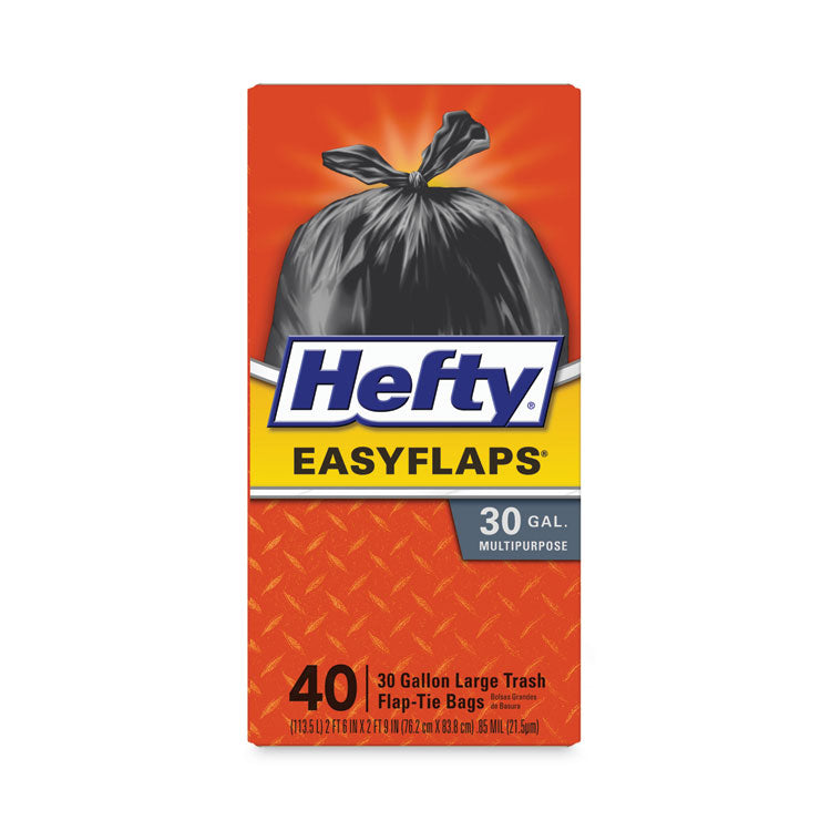 Easy Flaps Trash Bags, Tie-Flap, 30 gal, 0.85 mil, 30" x 33", Black, 40/Box