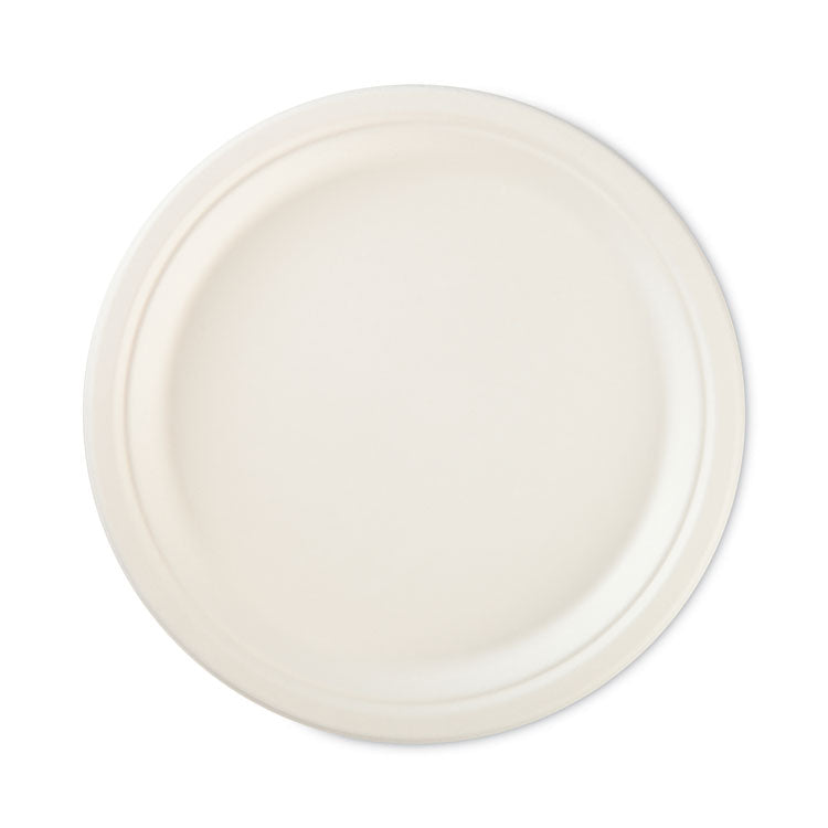 ECOSAVE Tableware, Plate, Sugarcane, 10.13" dia, White, 16/Pack