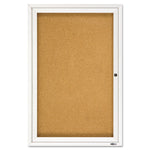Enclosed Indoor Cork Bulletin Board with One Hinged Door, 24" x 36", Tan Surface, Satin Aluminum Frame