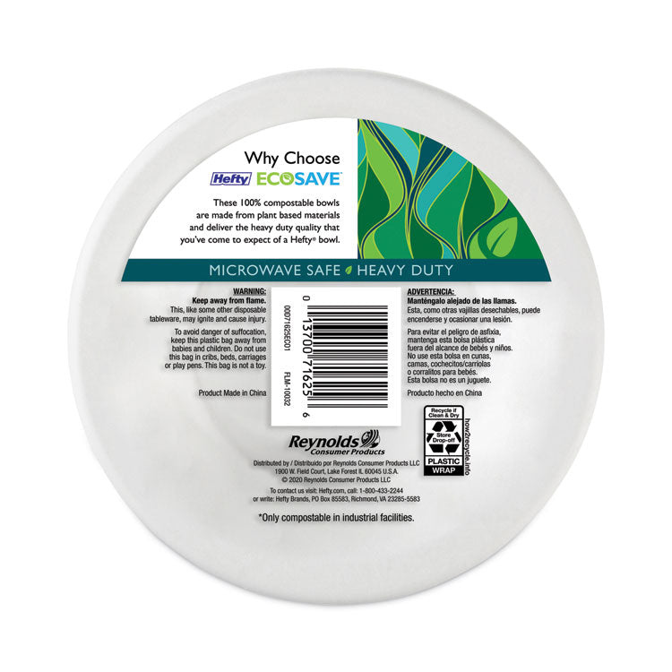 ECOSAVE Tableware, Plate, Sugarcane, 6.75" dia, White, 30/Pack