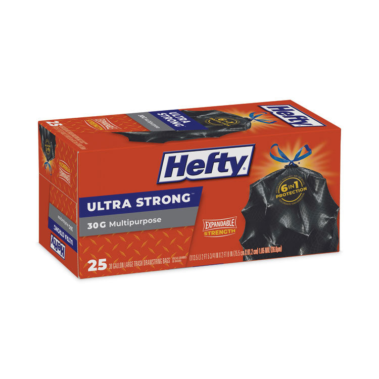 Ultra Flex Waste Bags, Drawstring, 30 gal, 1.05 mil, 6" x 2.1", Black, 150/Carton