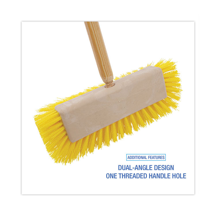 Dual-Surface Scrub Brush, Yellow Polypropylene Bristles, 10" Brush, Plastic Handle
