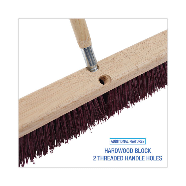 Floor Brush Head, 3" Maroon Heavy-Duty Polypropylene Bristles, 18" Brush