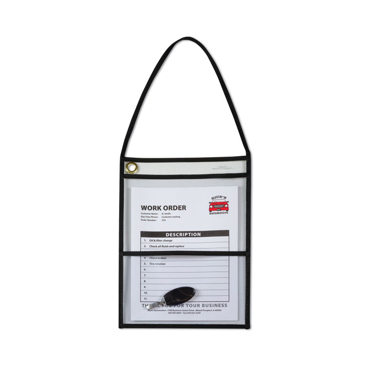 Stitched Shop Ticket Holders, 22" Hang Strap, Super Heavy-Duty, 9 x 6 and 9 x 12 Inserts, Clear Front, Black Border, 15/Box