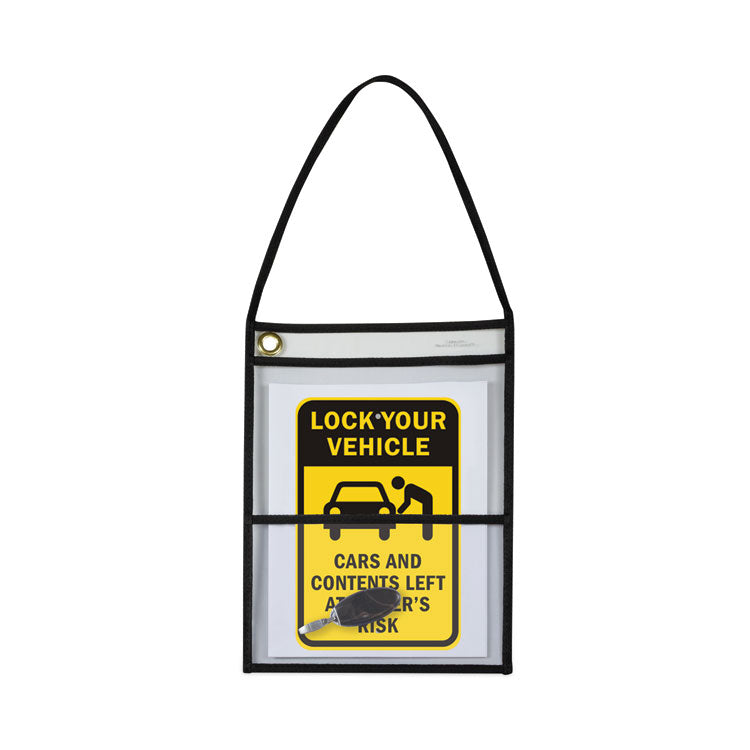 Stitched Shop Ticket Holders, 22" Hang Strap, Super Heavy-Duty, 9 x 6 and 9 x 12 Inserts, Clear Front, Black Border, 15/Box