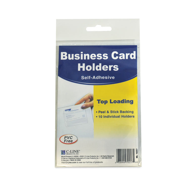 Self-Adhesive Business Card Holders, Top Load, 2 x 3.5, Clear, 10/Pack