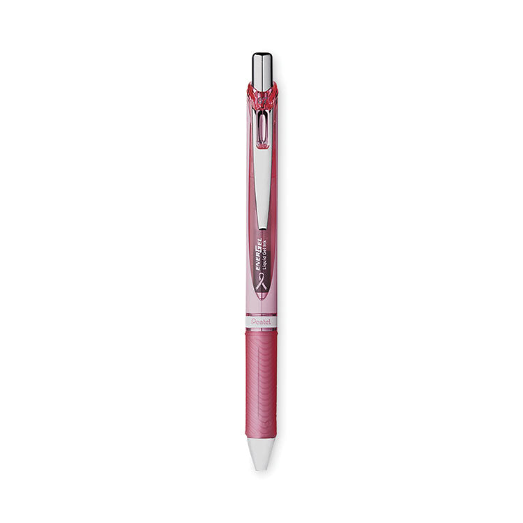 EnerGel RTX Breast Cancer Awareness Gel Pen, Retractable, Medium 0.7 mm, Black Ink, Pink/Silver Barrel, 3/Pack