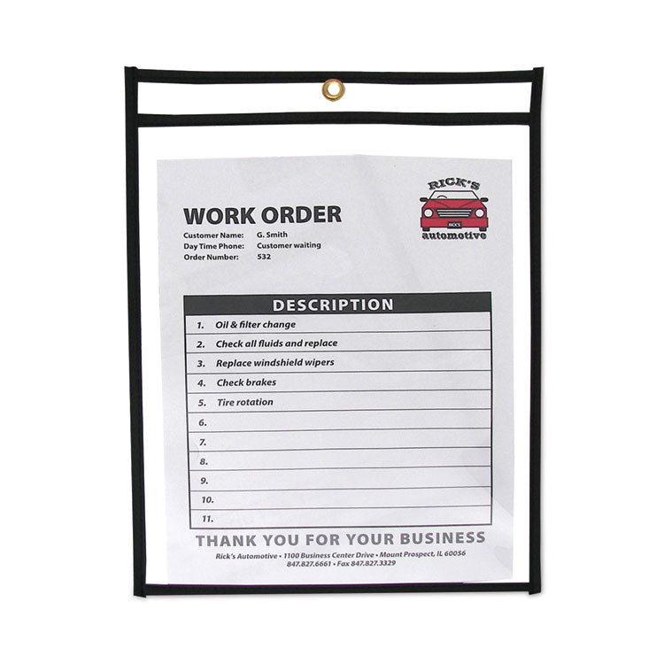 Stitched Shop Ticket Holders, Super Heavy-Duty, Top Load 9 x 12 Insert, Clear Front, Black Border, 25/Box