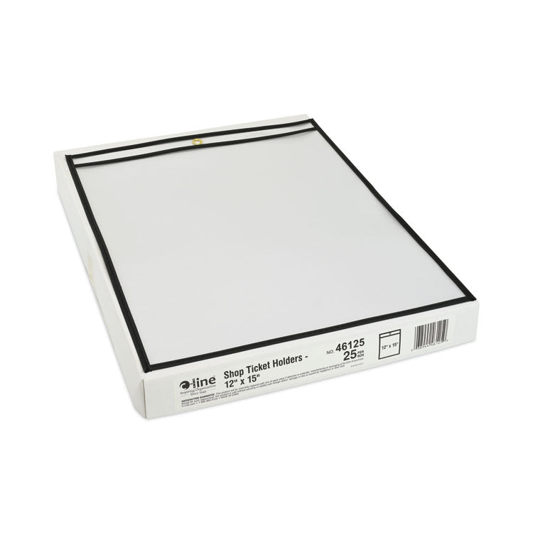 Stitched Shop Ticket Holders, Heavy-Duty, Top Load 12 x 15 Insert, Clear Front, Black Border, 25/Box