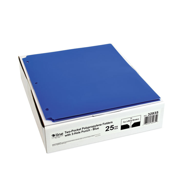 Two-Pocket Heavyweight Poly Portfolio Folder, 3-Hole Punch, 11 X 8.5, Blue, 25/box