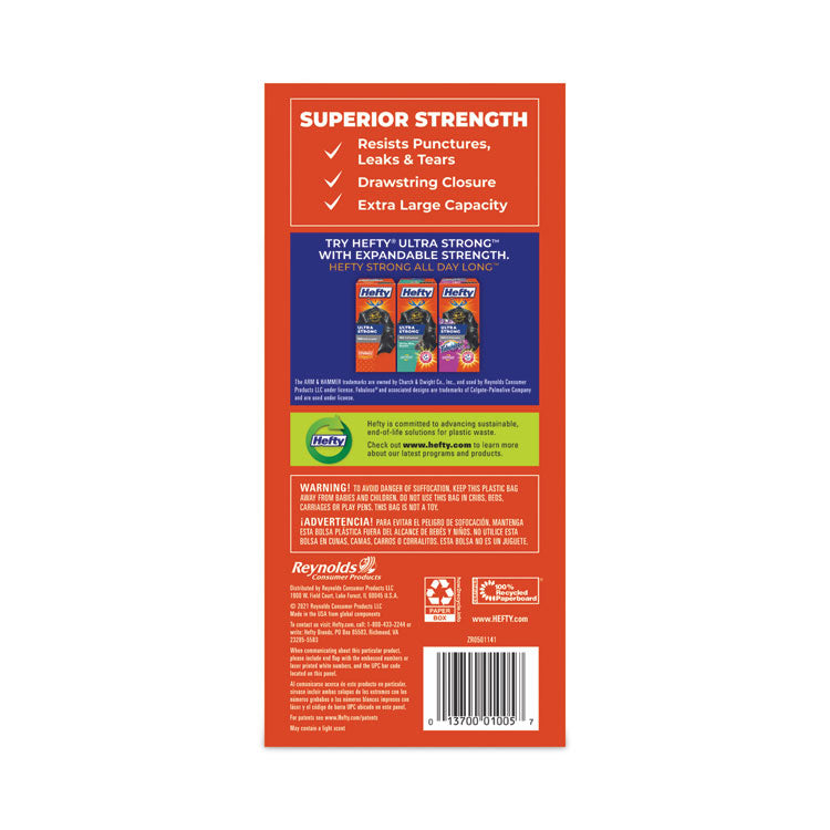 Strong Multipurpose Drawstring Trash Bags, 30 gal, 1.1 mil, 30" x 33", Black, 74/Box