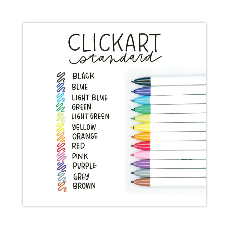 ClickArt Porous Point Pen, Retractable, Fine 0.6mm, Assorted Ink Colors, White Barrel, 12/Pack