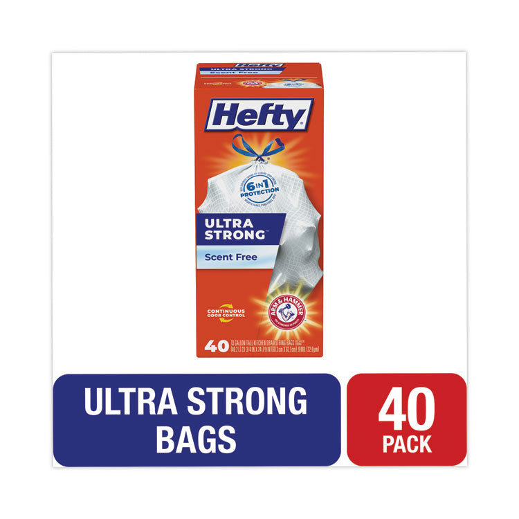 Extra Heavy-Duty Ultra Strong Tall Kitchen Trash Bags, Drawstring, 13 gal, 23.75" x 24.88", White, 40/Box