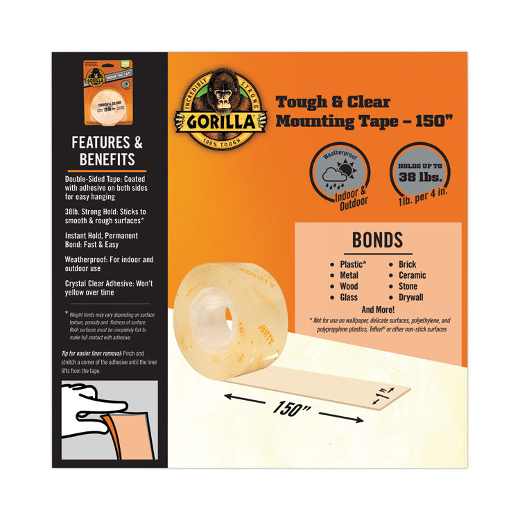 Tough and Clear Double-Sided Mounting Tape, Permanent, Holds Up to 0.25 lb per Inch, 1" x 12.5 ft, Clear