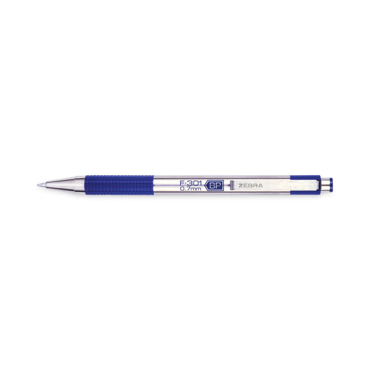 F-301 Ballpoint Pen, Retractable, Fine 0.7 Mm, Blue Ink, Stainless Steel/blue Barrel, 2/pack