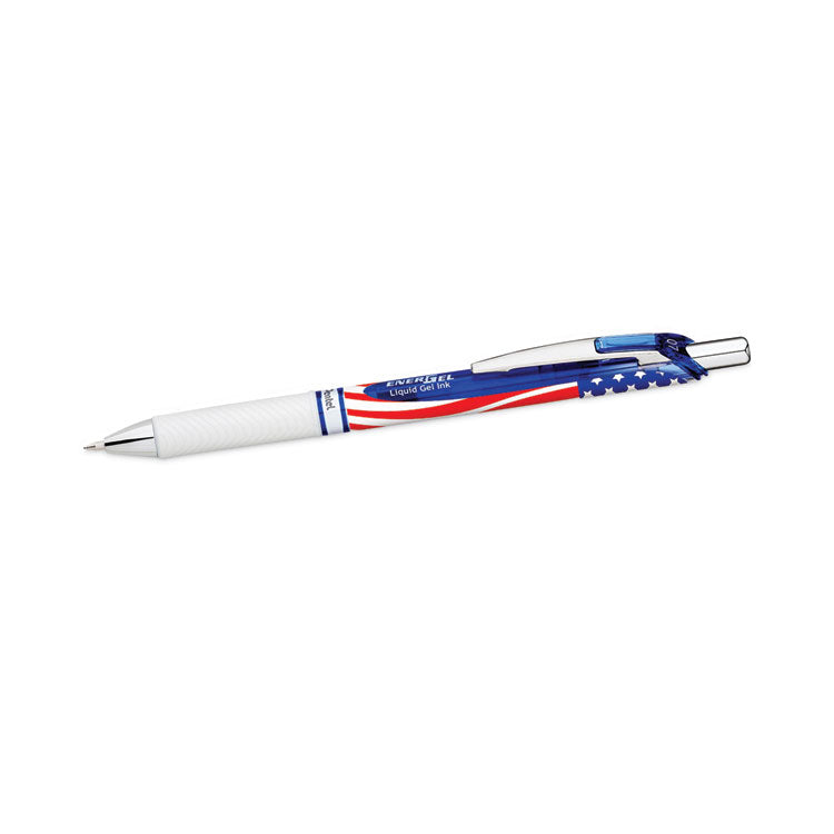 EnerGel RTX Gel Pen, Retractable, Medium 0.7 mm, Black Ink, Stars and Stripes Metallic Red Barrel, 5/Pack