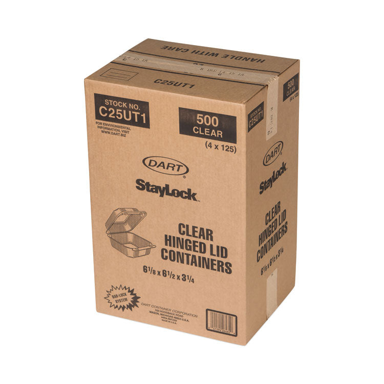 StayLock Clear Hinged Lid Containers, 6.5 x 6.1 x 3, Clear, Plastic, 125/Pack, 4 Packs/Carton