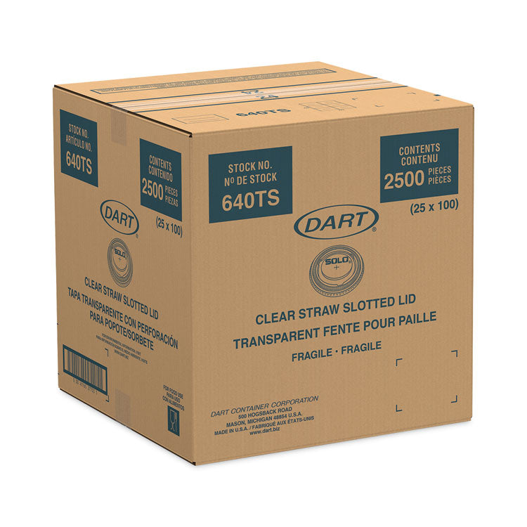 PETE Flat Straw-Slot Cold Cup Lids, Fits 12 oz Cold Cups, Plastic, Clear, 100/Pack, 25 Packs/Carton