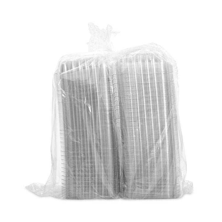 ClearSeal Hinged-Lid Plastic Containers, 8.31 x 8.31 x 2, Clear, Plastic, 125/Bag, 2 Bags/Carton