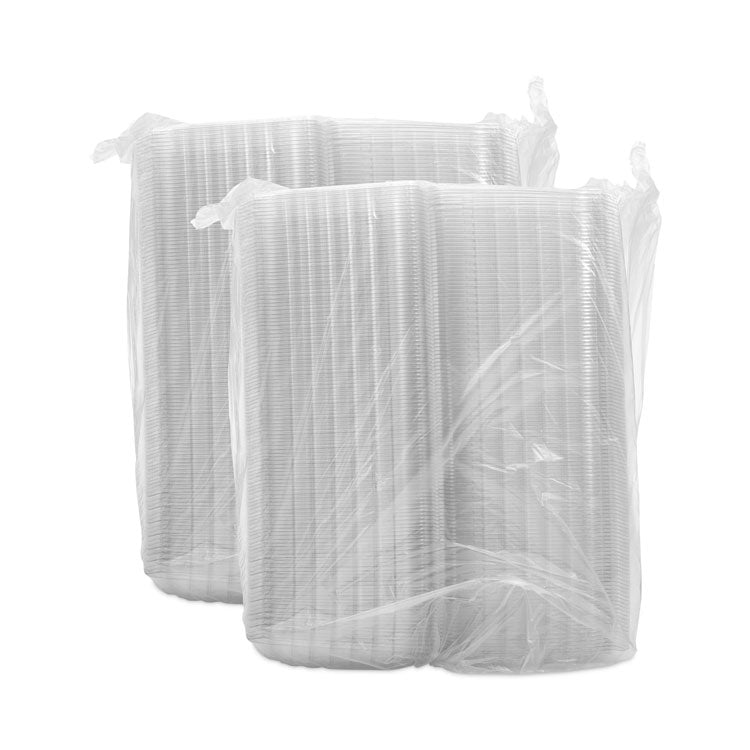 ClearSeal Hinged-Lid Plastic Containers, 3 Compartments, 9.4 x 8.9 x 3, Plastic, 100/Bag, 2 Bags/Carton
