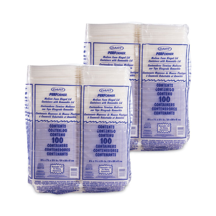 Foam Hinged Lid Containers, 8.38 x 7.78 x 3.25, White, 200/Carton