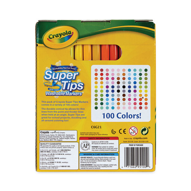 Super Tips Washable Markers, Fine/broad Bullet Tips, Assorted Colors, 100/set