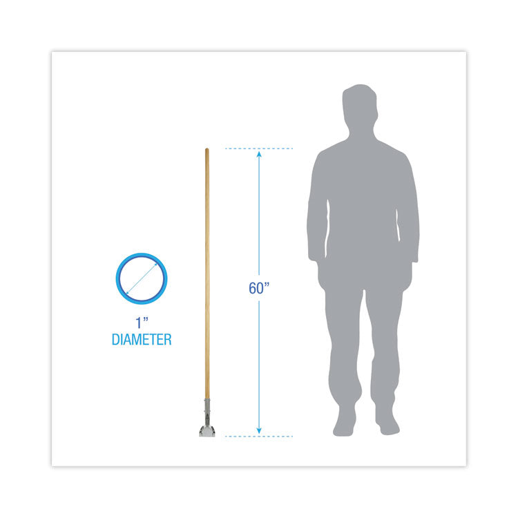 Clip-On Dust Mop Handle, Lacquered Wood, Swivel Head, 1" dia x 60", Natural