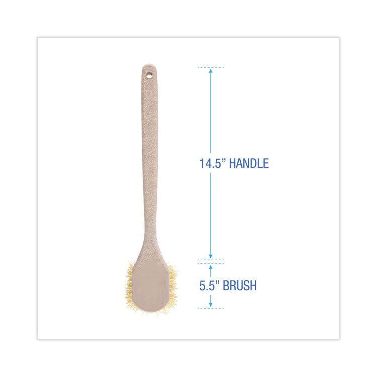 Utility Brush, Cream Polypropylene Bristles, 5.5" Brush, 14.5" Tan Plastic Handle