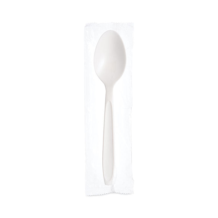 Reliance Mediumweight Cutlery, Individually Wrapped, Spoon, Plastic, White, 1,000/Carton
