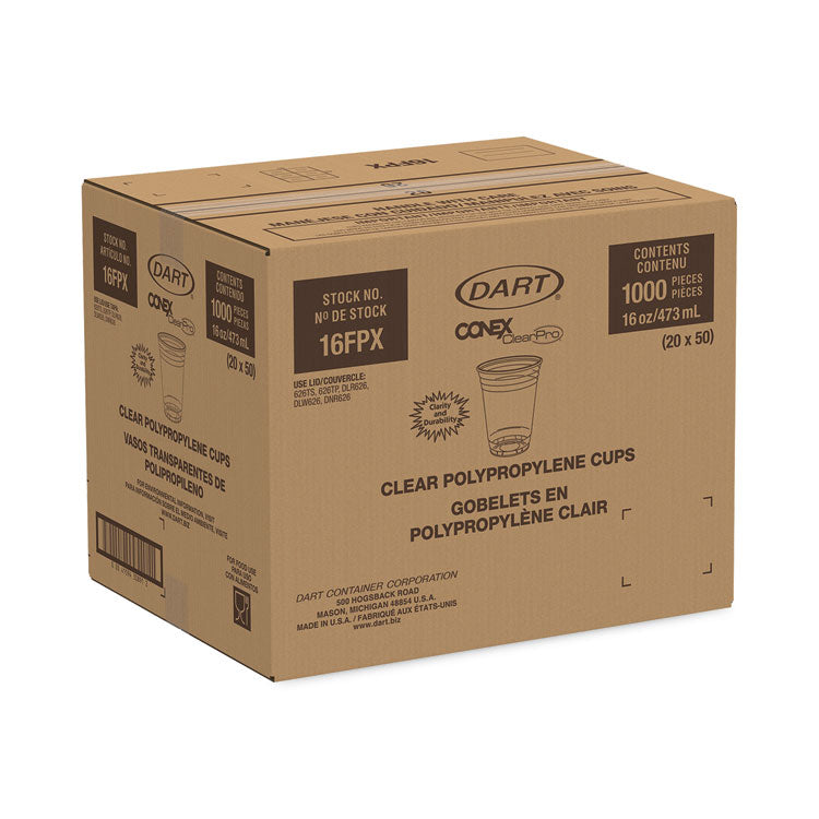 Conex ClearPro Plastic Cold Cups, 16 oz, Clear, 50/Sleeve, 20 Sleeves/Carton